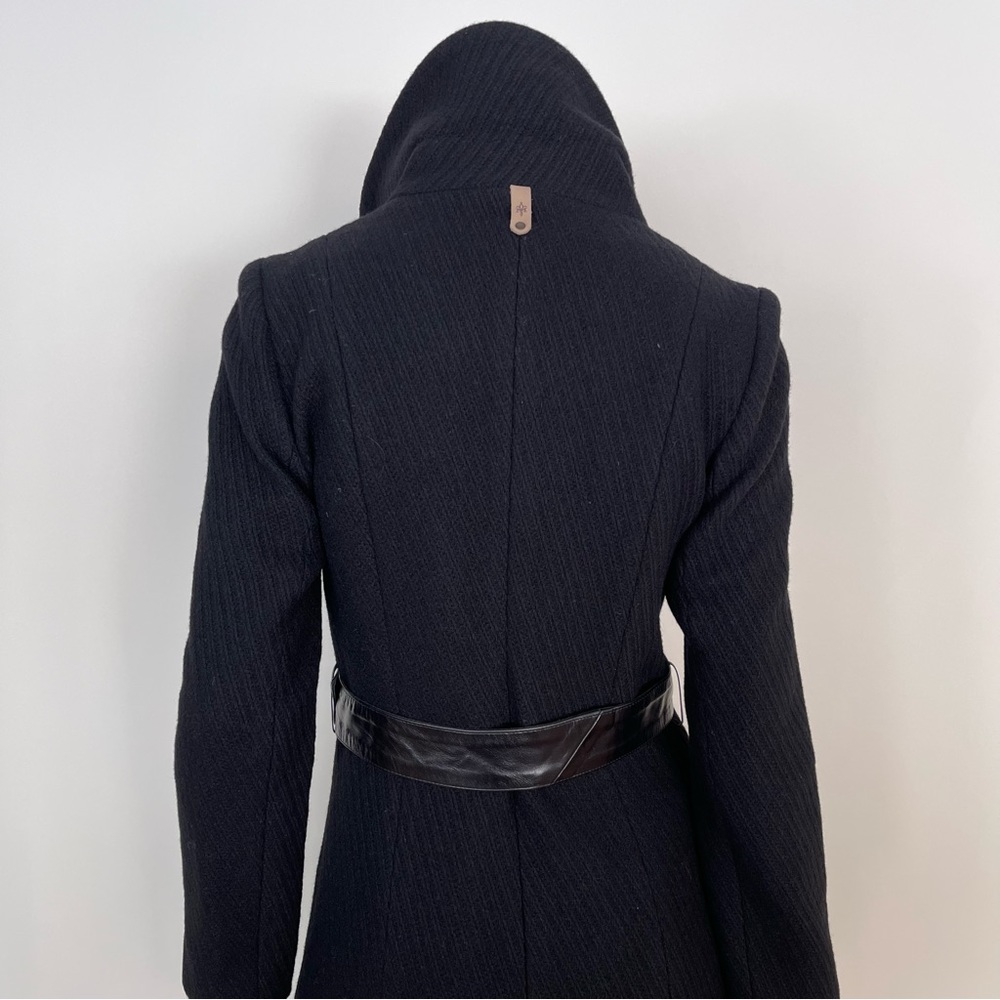 MACKAGE Funnel Neck Asymmetrical Zip Belted Wool Coat in Black - Picture 10 of 12